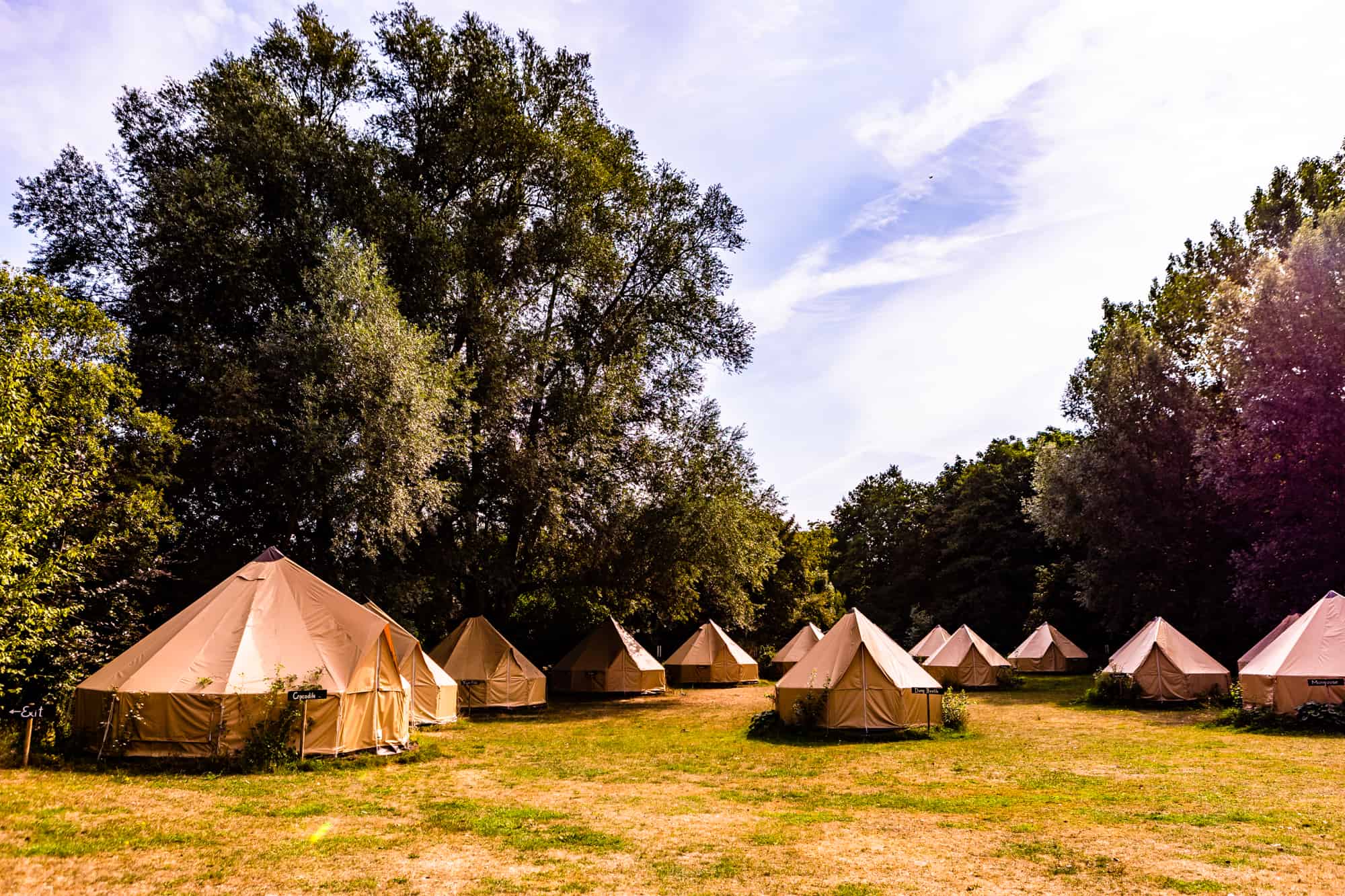 The accommodation tents at Chalkney Water Meadows
