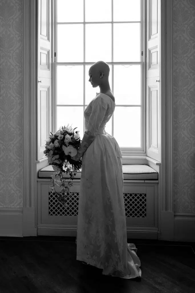 Silhouette of a bride at Hylands House in Chelmsford