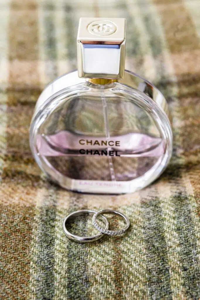 Chanel perfume and the engagement rings photographed the morning of a luxury London wedding