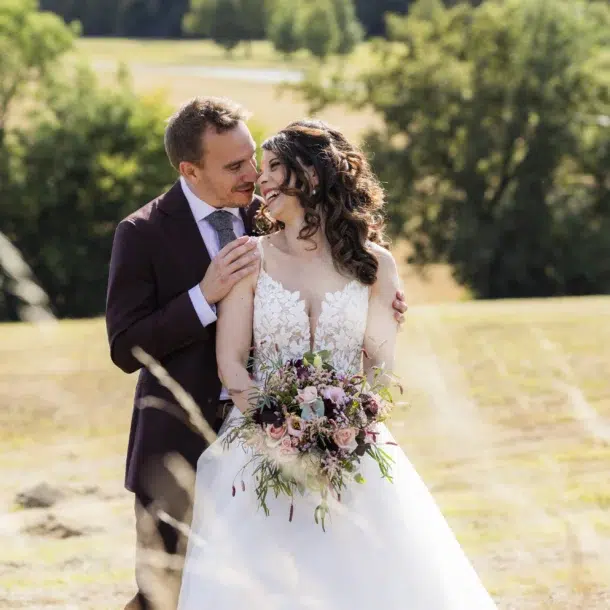Bride and groom in the grounds of Crondon Park, Essex