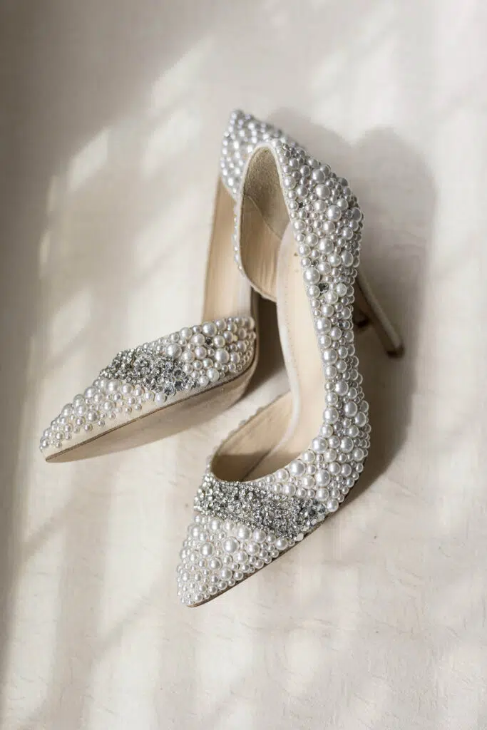 bridal shoes in the window sill at butler priory in Suffolk.