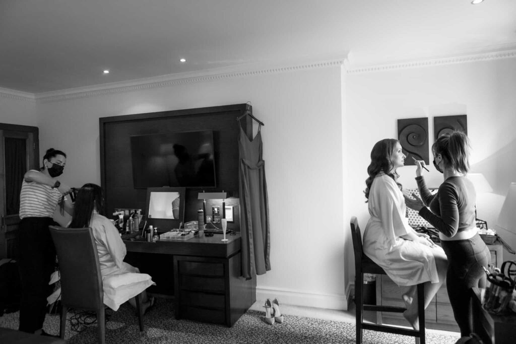 Bridal prep photography during a London micro wedding