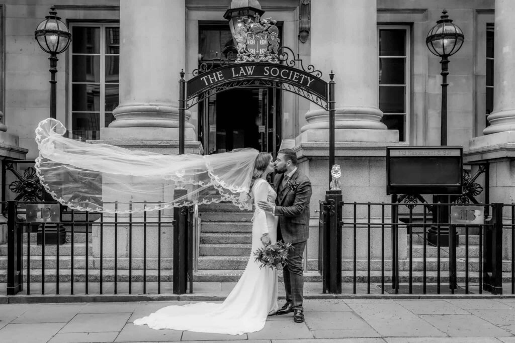 Couple portrait outside The Law Society, Chancery Lane