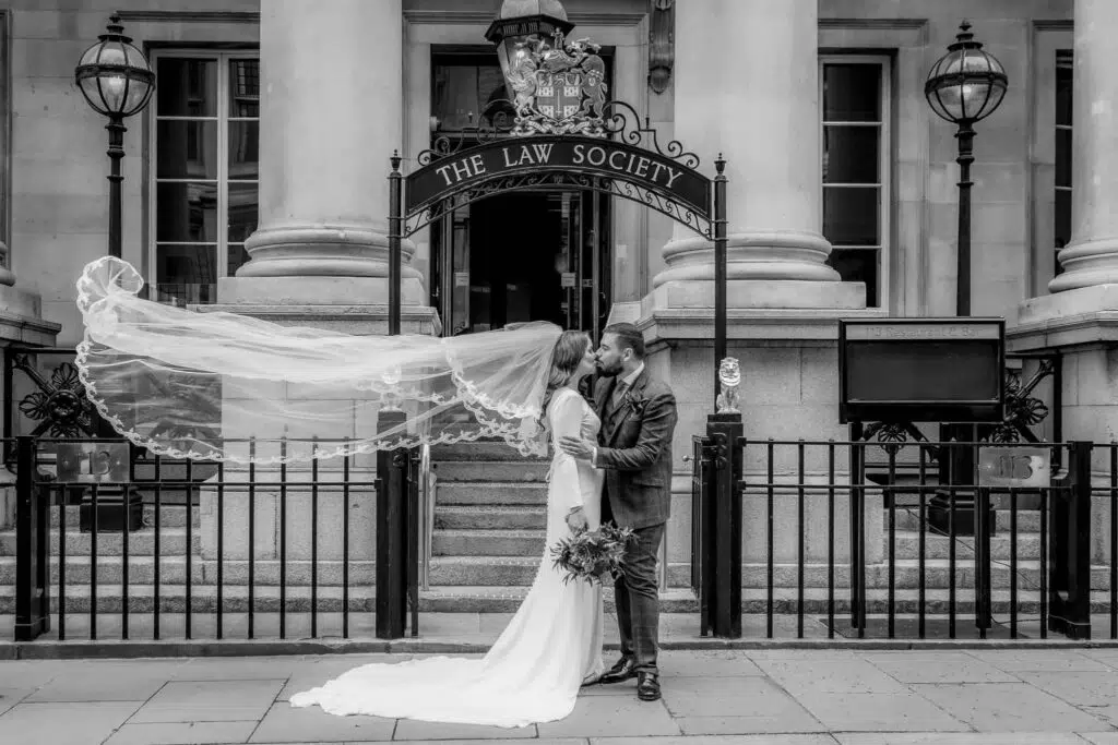 Couple portrait outside The Law Society, Chancery Lane