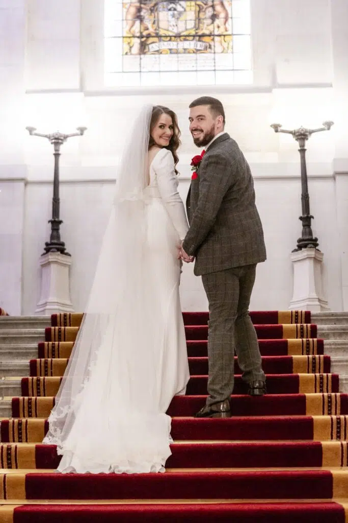 Bride and room o the steps of The Law Society, Chancery Lane