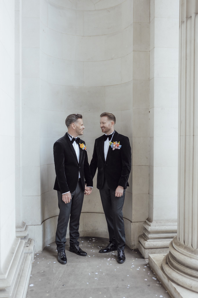 Two grooms on their wedding day